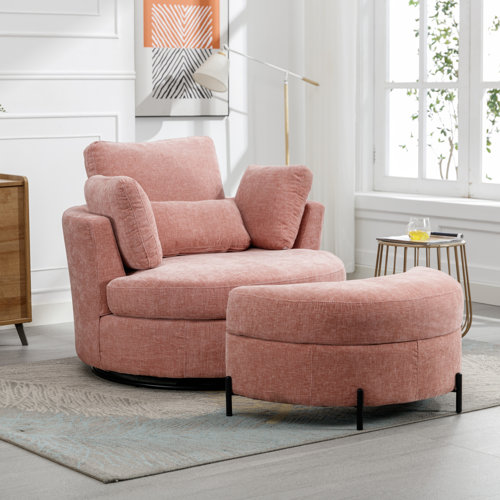 Latitude Run Kenmari Upholstered Swivel Barrel Chair With Ottoman